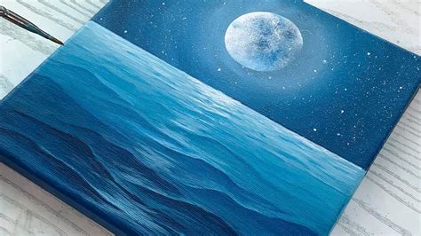 PAINTING FOR BEGINNERS! Moonlight Seascape | Full Moon acrylic Painting ...