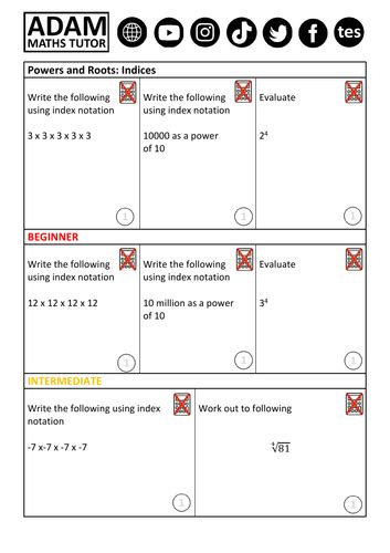 GCSE Powers & Roots Worksheets, Exam Questions & Solutions | Teaching ...