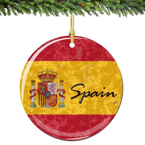 Spain Flag and Shield Christmas Ornament Porcelain Double Sided ...