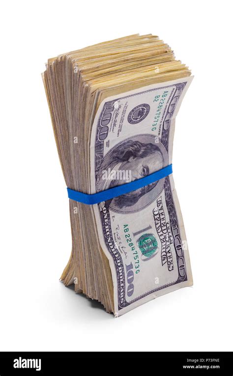 Stack of One Hundred Dollar Bills Upright Isolated on a White ...