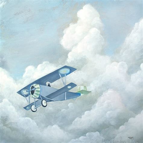 Plane Painting Print 8x8 Airplane in the Sky with Clouds | Etsy