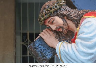 Jesus Carrying Cross Sculpture Crucifix Christian Stock Photo ...