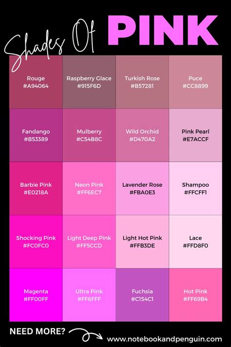 20 Pretty Shades Of Pink (Pink Color Code Chart) in 2023 | Color ...