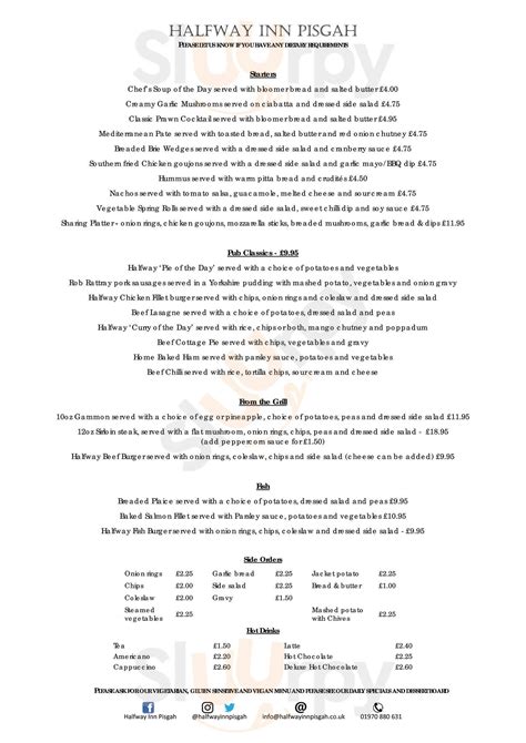 Halfway Inn Pisgah Aberystwth menù, Aberystwyth - Main Menu | Sluurpy