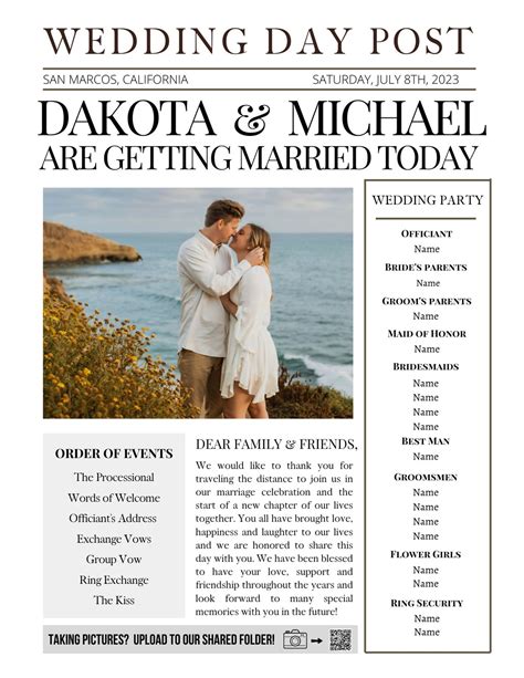 Newspaper Wedding Program Template Editable Wedding Newspaper - Etsy