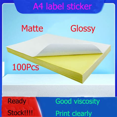 A4 Size Matte Sticker Paper Glossy Sticker Paper for Printing 100pcs ...