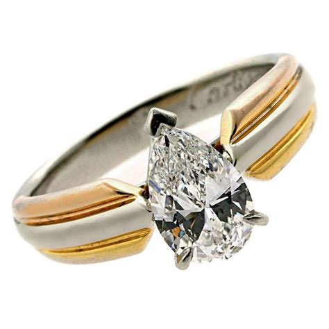 Cartier Pear Shaped Diamond Gold Platinum Engagement Ring at 1stdibs