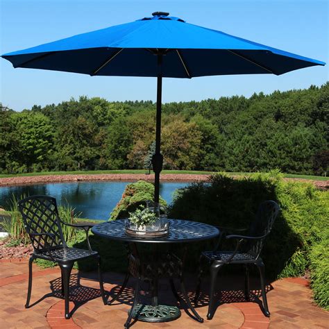 Sunnydaze Sunbrella Patio Umbrella with Solar Lights - 9 Foot Tilting ...