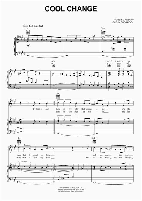 Cool Change Piano Sheet Music | OnlinePianist