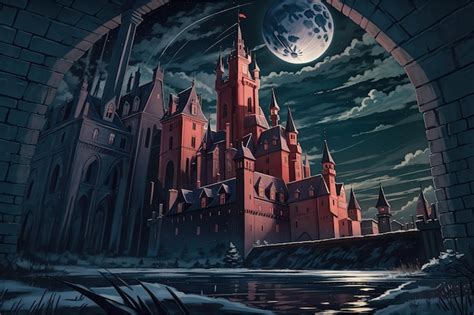 Anime style a dark castle in the night | Premium AI-generated image