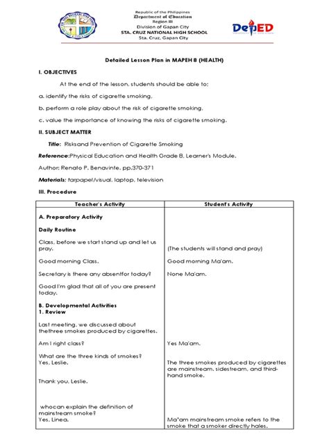 Detailed Lesson Plan In Mapeh 8