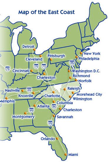 Map Of Eastern Seaboard United States