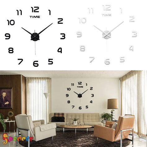 Spencer Frameless Wall Clock, Large Modern 3D Mirror Wall Clock Mute ...