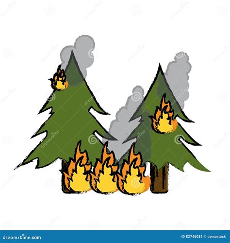 Le Feu De Forêt De Dessin Détruit La Chemise De Pins Illustration de ...