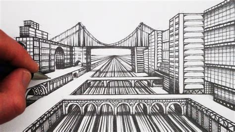 One Point Perspective Bridge Drawing at PaintingValley.com | Explore ...