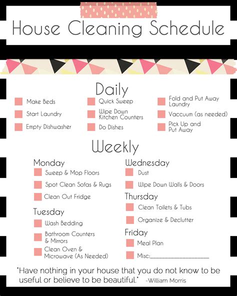 A Basic Cleaning Schedule Checklist Printable | Cleaning schedule ...