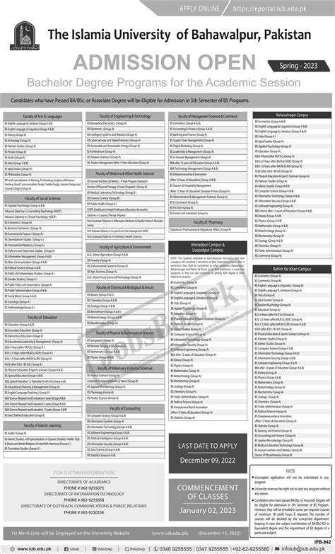 The Islamia University Of Bahawalpur IUB admissions 2023 Notice ...