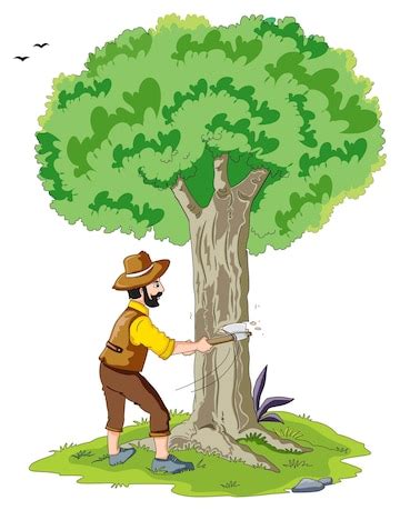 Premium Vector | A man cutting a tree with an axe