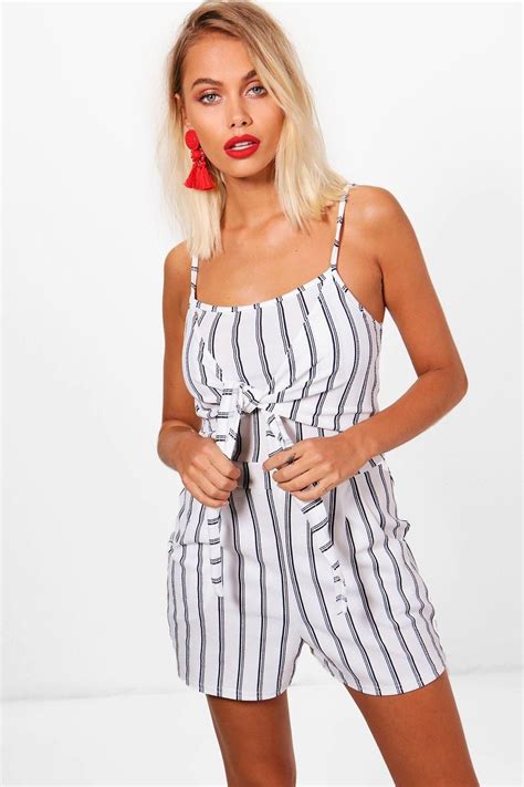 Click here to find out about the Tie Front Striped Playsuit from Boohoo ...