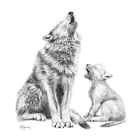 Vendu- Original Artwork of Wolf Howling with Cub Illustration - "Social ...