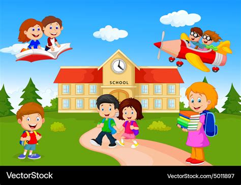 Happy School Children Cartoon Royalty Free Vector Image | Images and ...