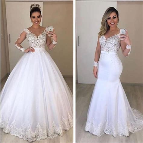 detachable wedding dress 2020 deep v neck long sleeve lace appliques m ...