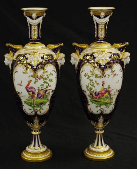 Ornate Royal Worcester Handpainted Bird Vases - Royal Worcester - Ceramics