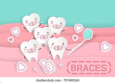 Cute Cartoon Tooth Braces Concept On Stock Vector (Royalty Free ...