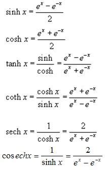 Integrals of Hyperbolic Functions - Web Formulas