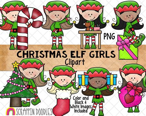 Christmas Elf Clip Art Girl Elf Graphics Elves Hand Drawn PNG - Etsy Canada