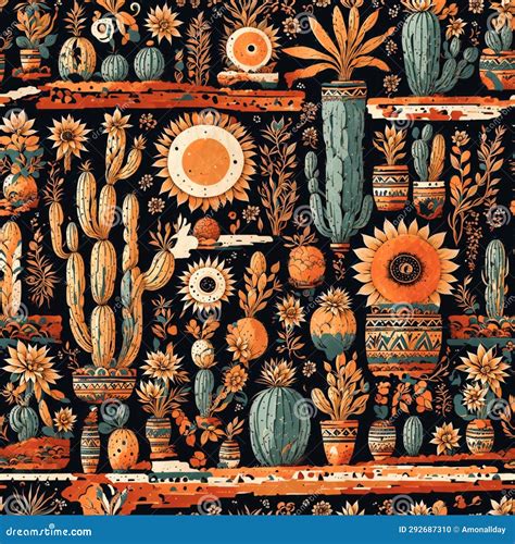 Boho Cactus Art Wallpaper Seamless Pattern Colorful Digital Background ...