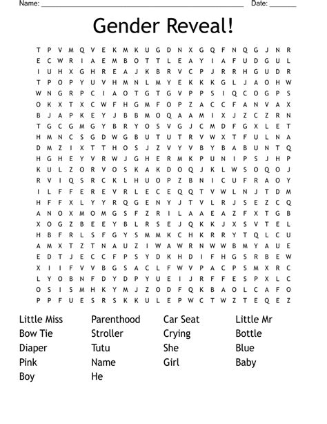 Gender reveal Word Search - WordMint