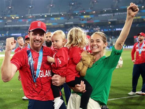 Melbourne : England's Jos Buttler celebrates with wife and children ...