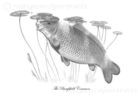 THE BURGHFIELD COMMON Classic Famous Carp Pencil Drawing Art Print | eBay