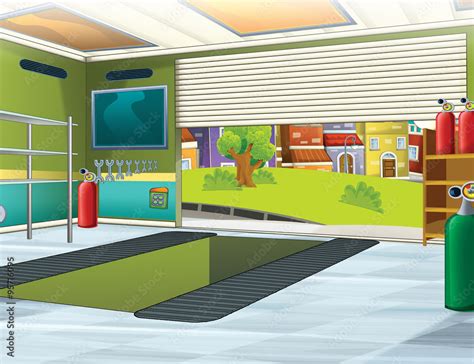 Cartoon background - garage - illustration for children Stock ...