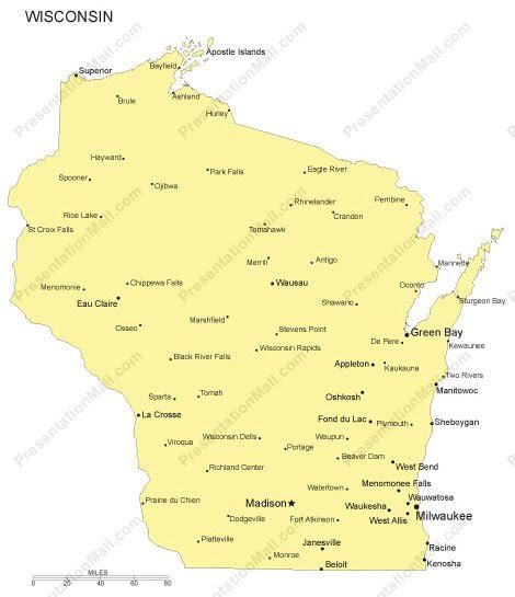 Wisconsin PowerPoint Map - Major Cities