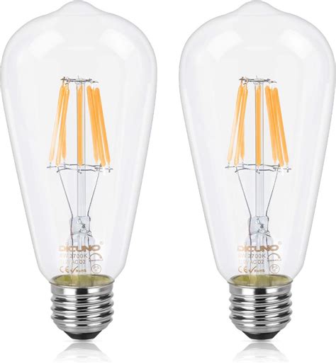 DiCUNO E26 ST64 Dimmable Vintage LED Bulb 6W (60W Equivalent), 700 ...