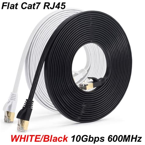 White/Black Cat7 Cat 7 Flat Cable Ethernet RJ45 LAN Network Cable Patch ...