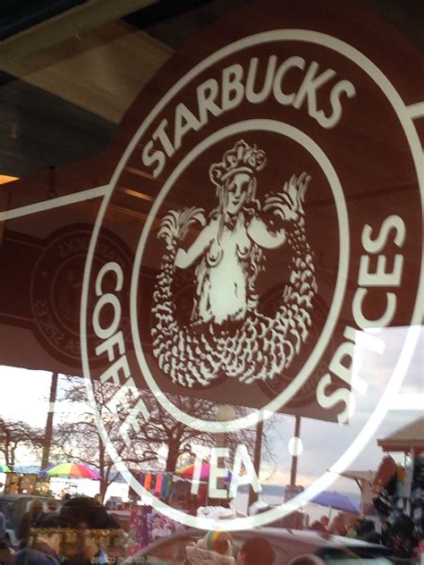 The first Starbucks logo at the first store. Seattle, Pike Place Market.