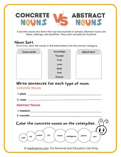 Abstract Noun Worksheets, Definition, and Examples - ReadingVine