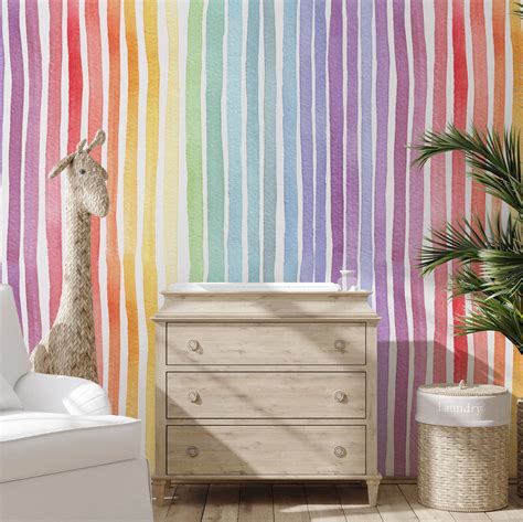 Pastel Rainbow Striped Wallpaper, Watercolor Paint Vertical Stripes ...