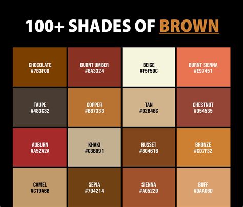 100+ Shades of Brown Color (Names, HEX, RGB & CMYK Codes) | Brown color ...