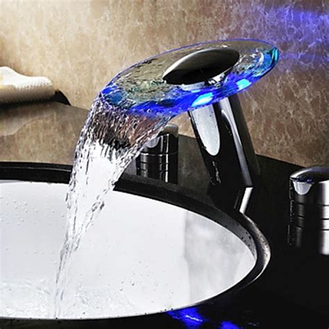 Luxury Cascata LED Colored Waterfall Widespread Bathroom Sink Faucet ...