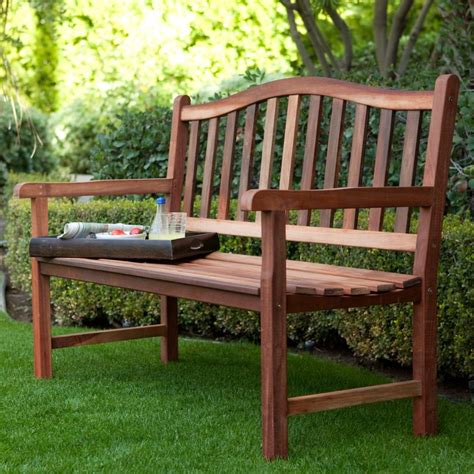 4-Ft Wood Garden Bench with Curved Arched Back and Armrests