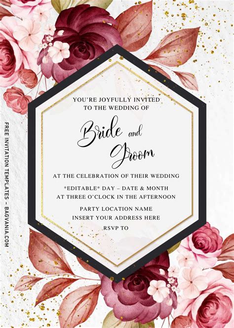 Free Burgundy Floral Wedding Invitation Templates For Word | FREE ...