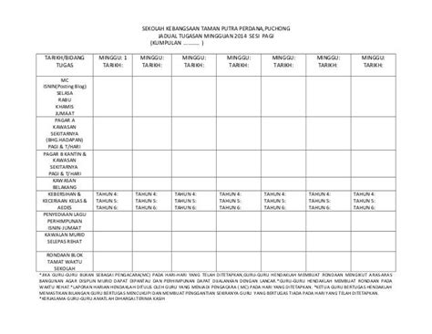 Jadual bertugas mingguan