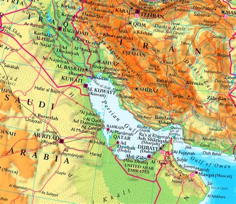 Persian Gulf physical map - Ontheworldmap.com