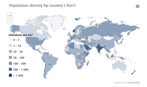 Population density by country (/km²) - Category map - everviz