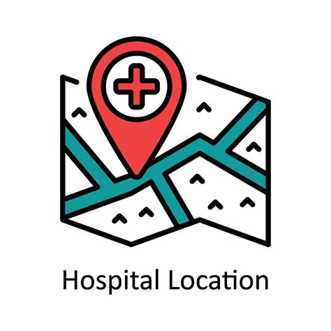 Hospital Location Vector Fill outline Icon Design illustration. Map and ...