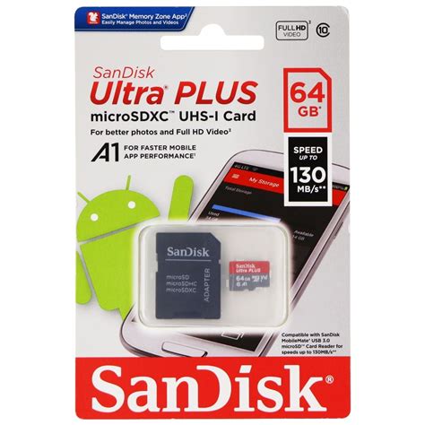 SanDisk Ultra Plus microSDXC UHS-1 Card with Adapter - (64GB / 130MB/s ...